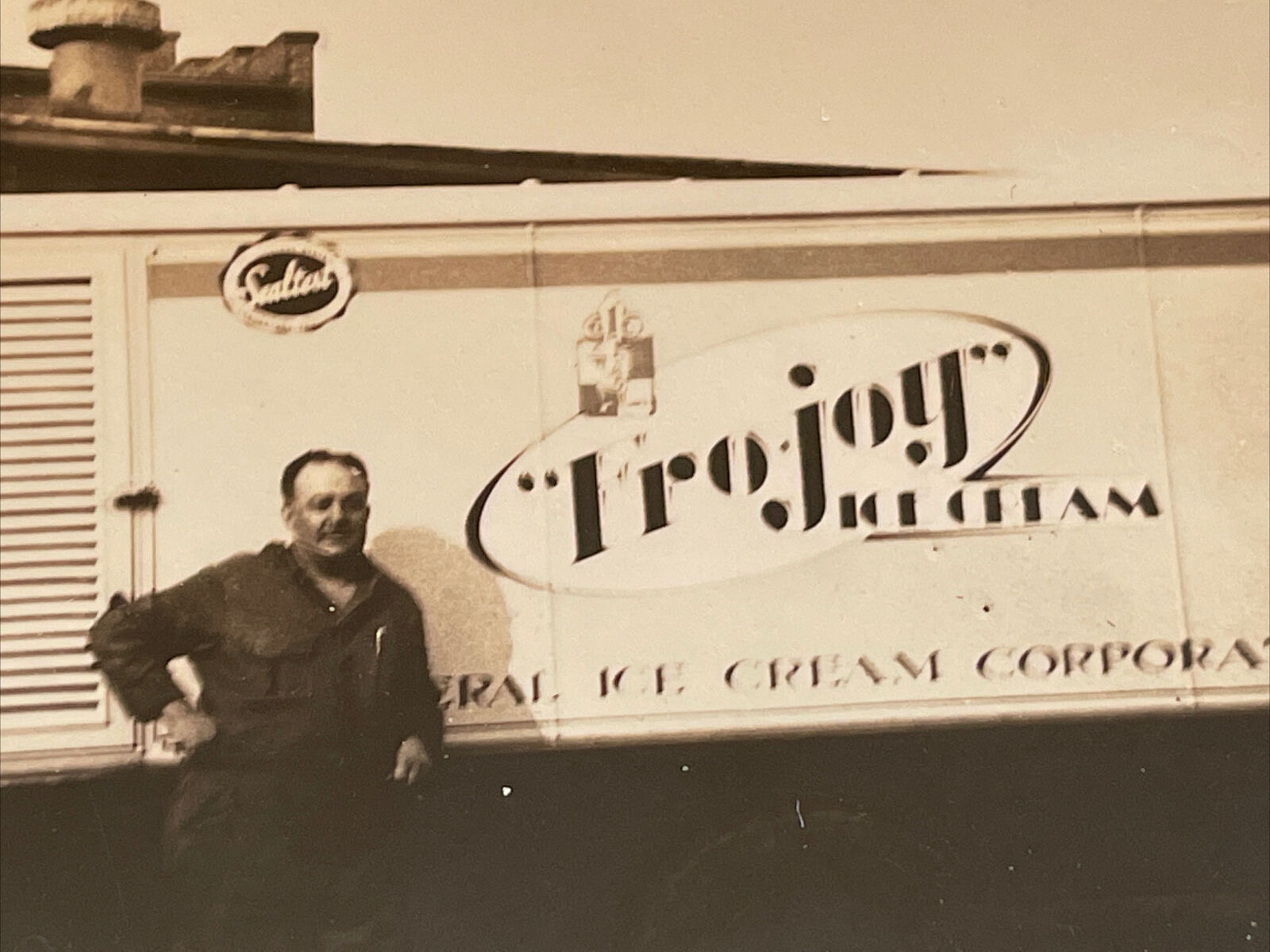 Vintage 1936 Photo Fro joy Sealtest Ice Cream Truck Driver Posing