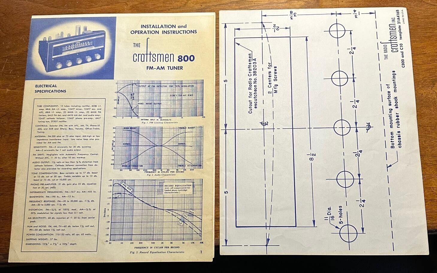 1952 Craftsmen 800 FM-AM Tuner Radio Service Manual Foldout Folder