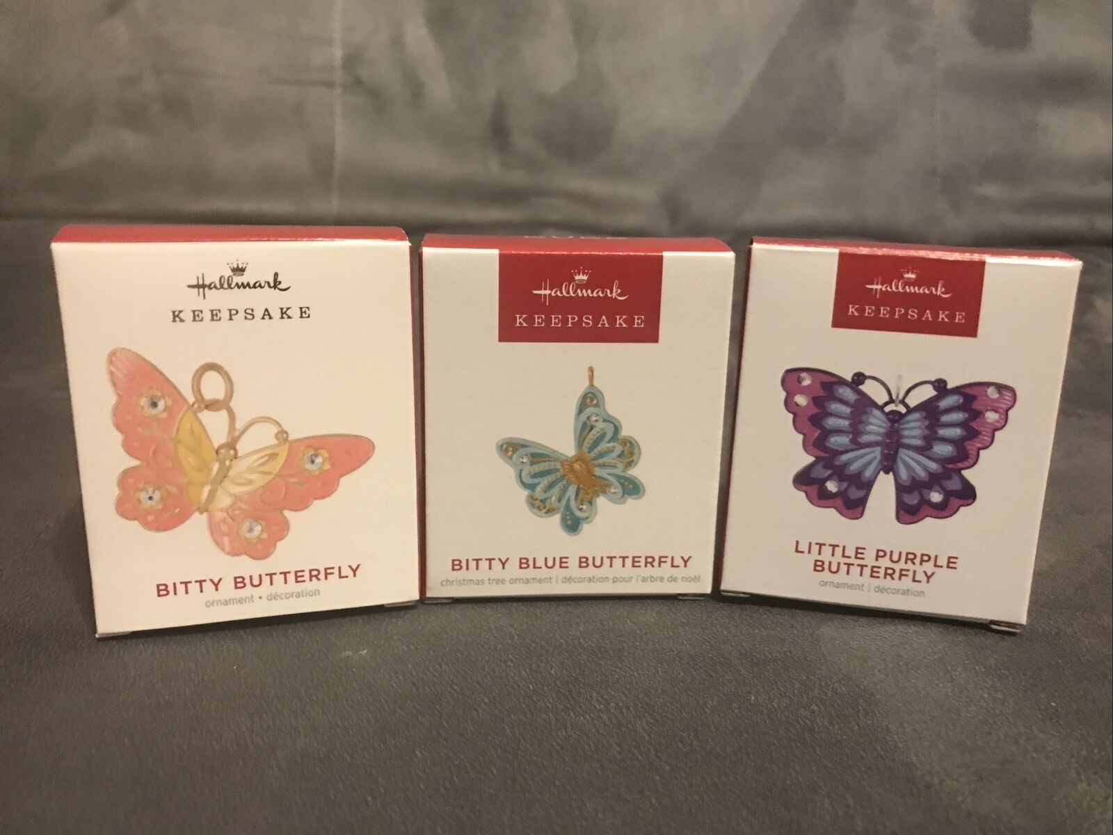 Hallmark Lot 3 Miniature Butterfly 2021 2022 2023 Bitty Little Purple Ornament