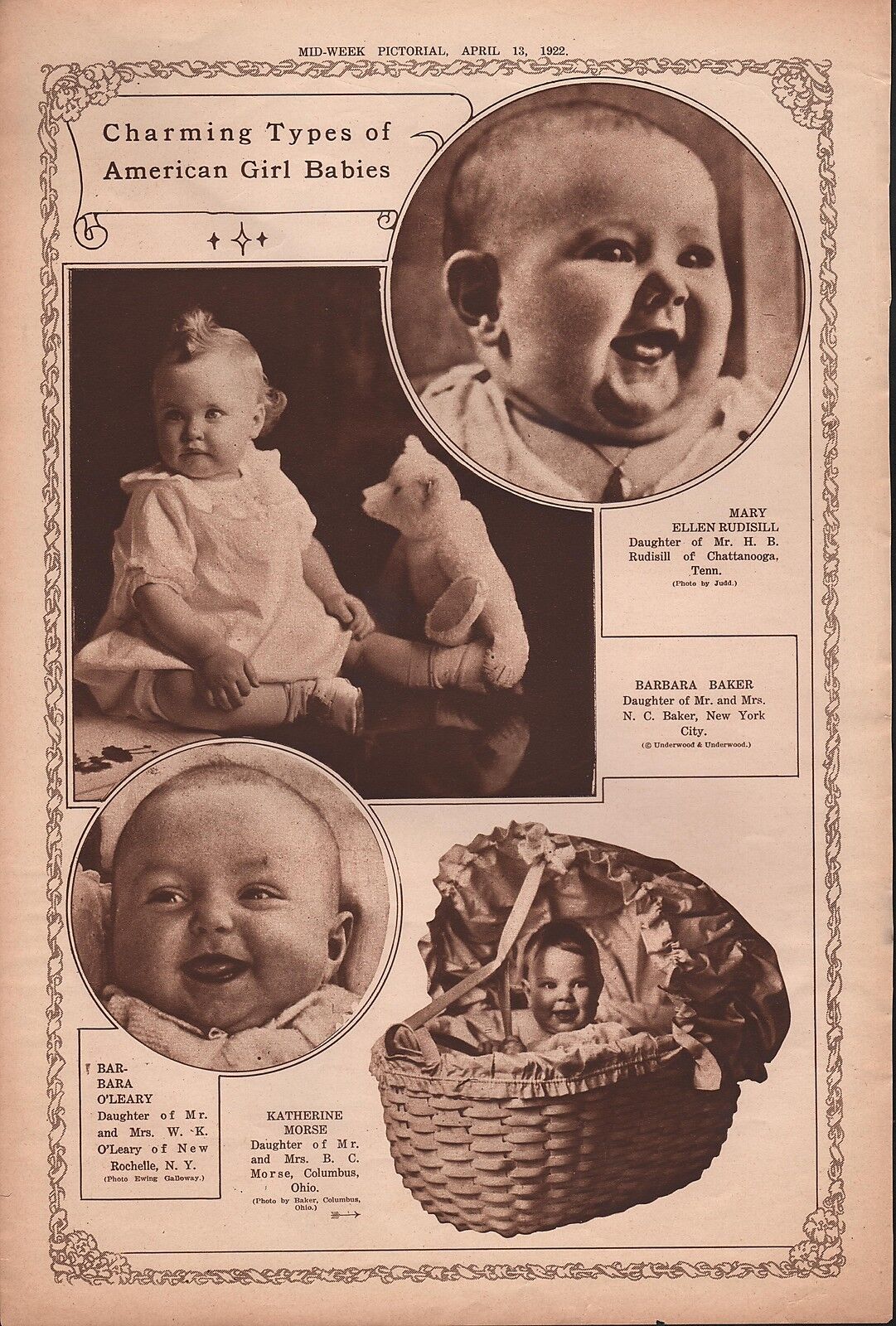 1922 AMERICAN BABY GIRLS PICTURED,Barbara Baker,Katherine Morse,Barbara O\'Leary