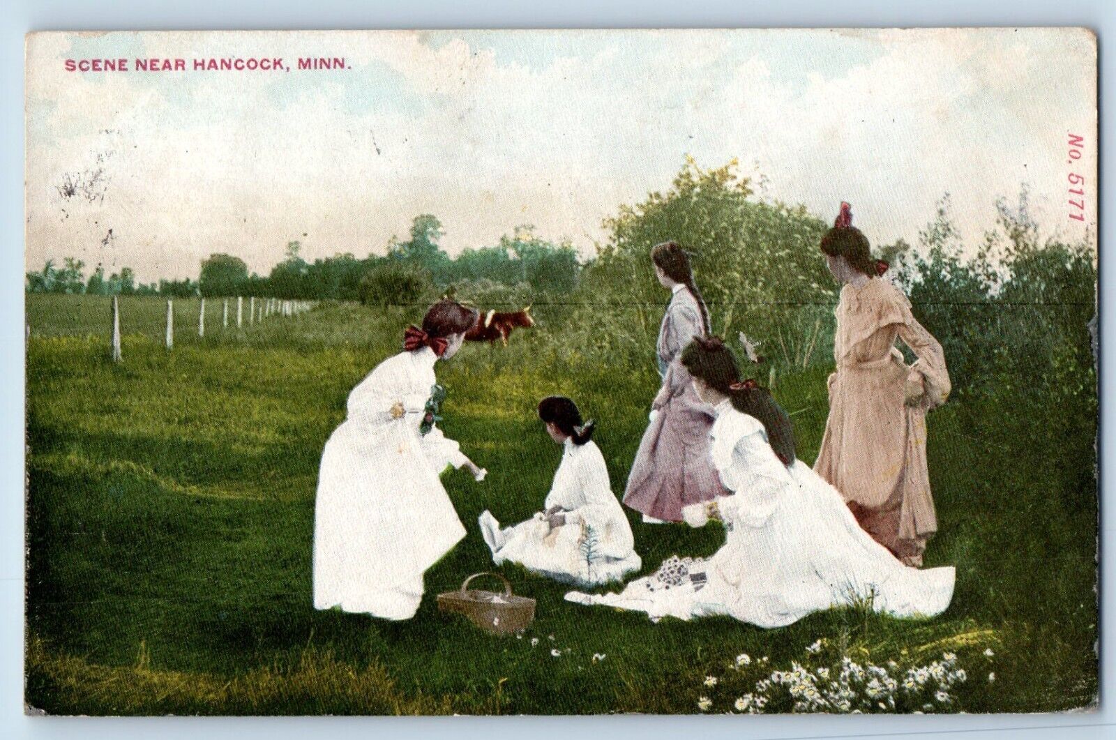 Hancock Minnesota Postcard Scene Exterior View Field Girls c1909 Vintage Antique