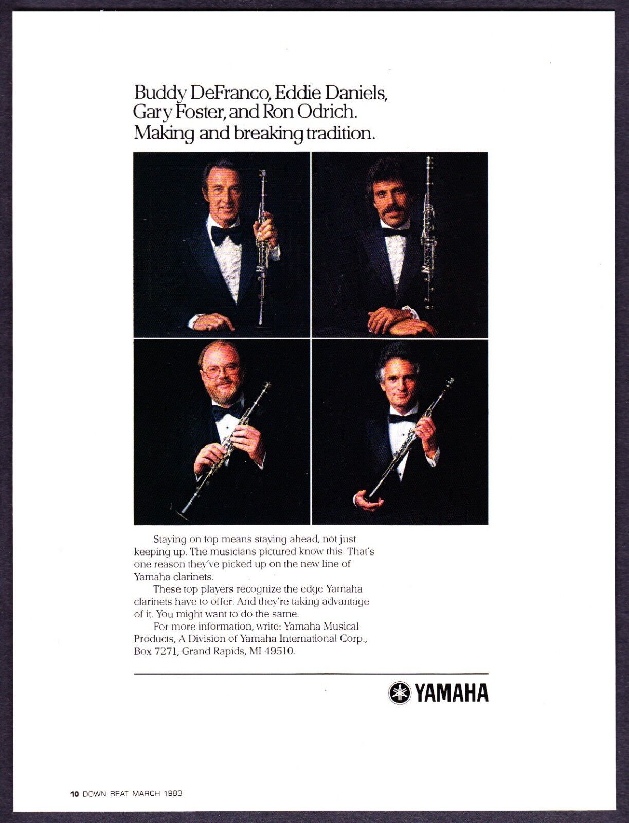 1983 Buddy DeFranco E. Daniels G. Foster R. Odrich Yamaha Clarinet print ad