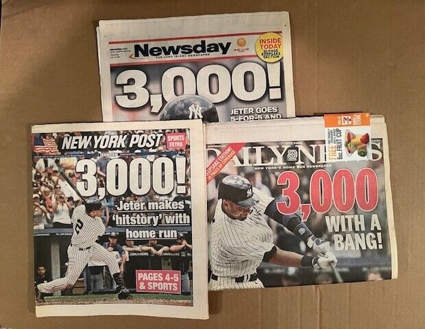 NY Yankees Derek Jeter 3 NY Newspapers - 3,000 Hits