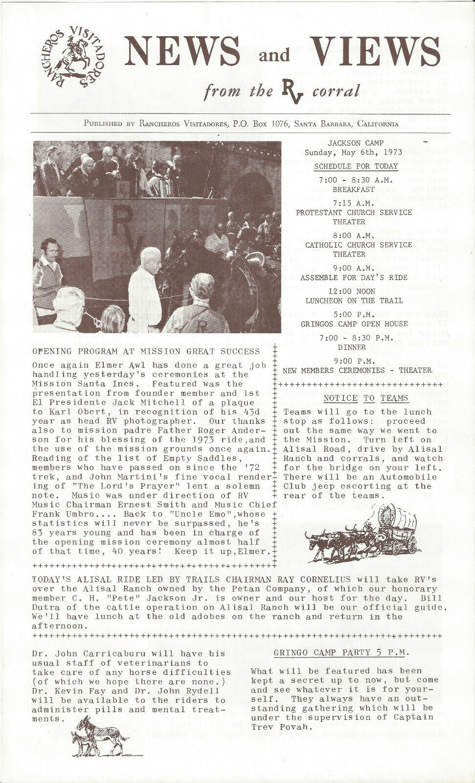 Orig. Santa Barbara Rancheros Visitadores News and Views May 6th, 1973 Very Rare