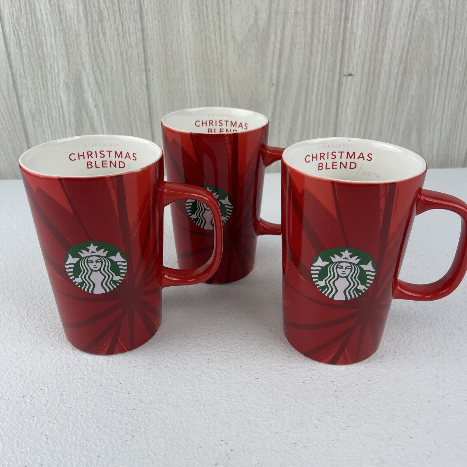 Lot of 3 Starbucks Christmas Blend Coffee Mug 12oz 2014 Red