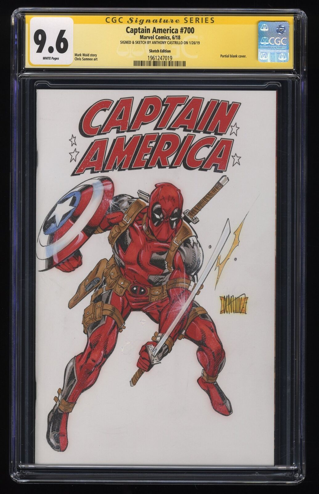Captain America #700 CGC NM+ 9.6 Signed SS Anthony Castrillo Sketch Edition