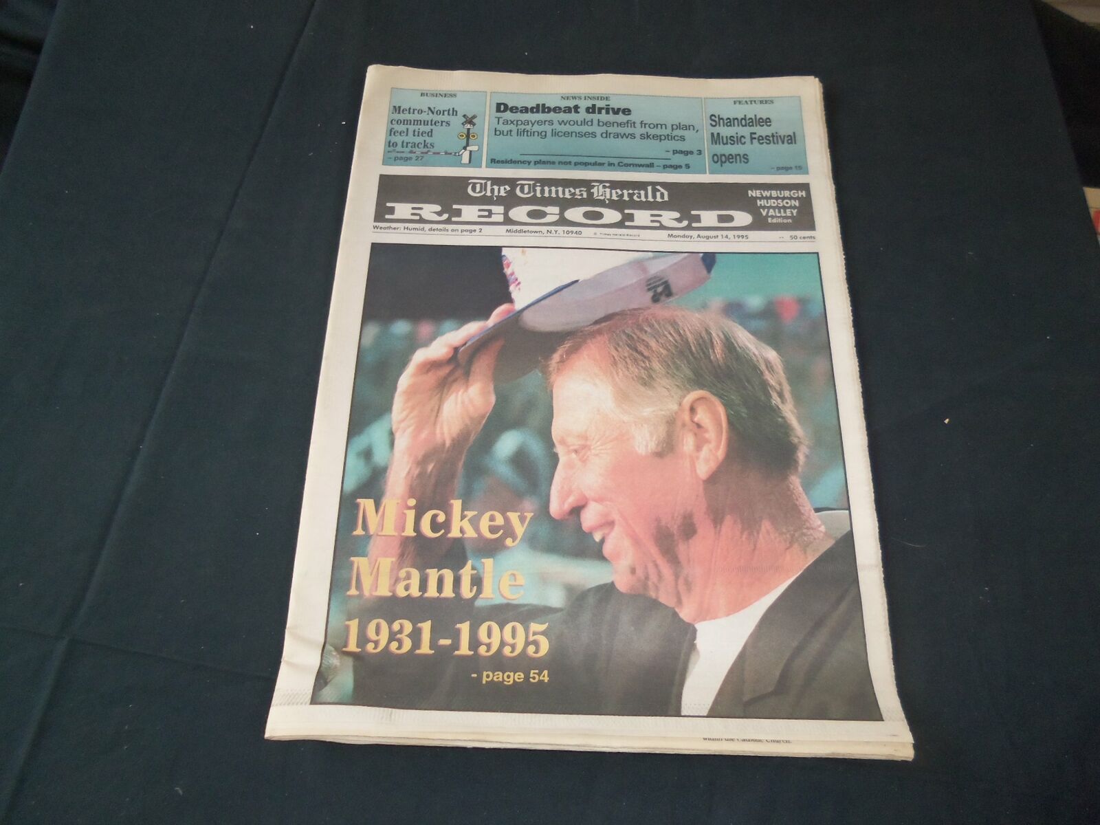 1995 AUGUST 14 TIMES HERALD RECORD NEWSPAPER - MICKEY MANTLE DIED - NP 3504