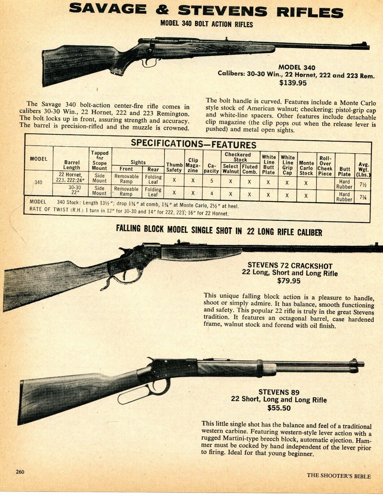 1979 Print Ad of Savage Model 340, Stevens 72 Crackshot & 89 Long Rifle