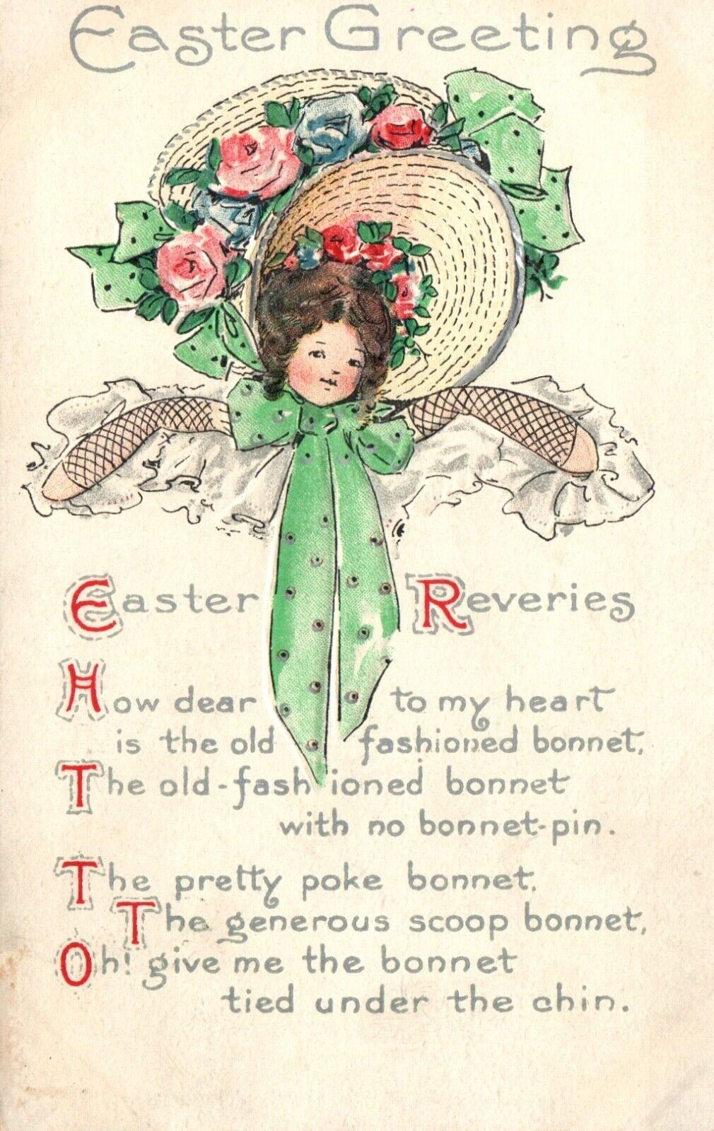 Easter Greeting 1910 Postcard AMP Co Girl Bonnet Poem USA Antique 