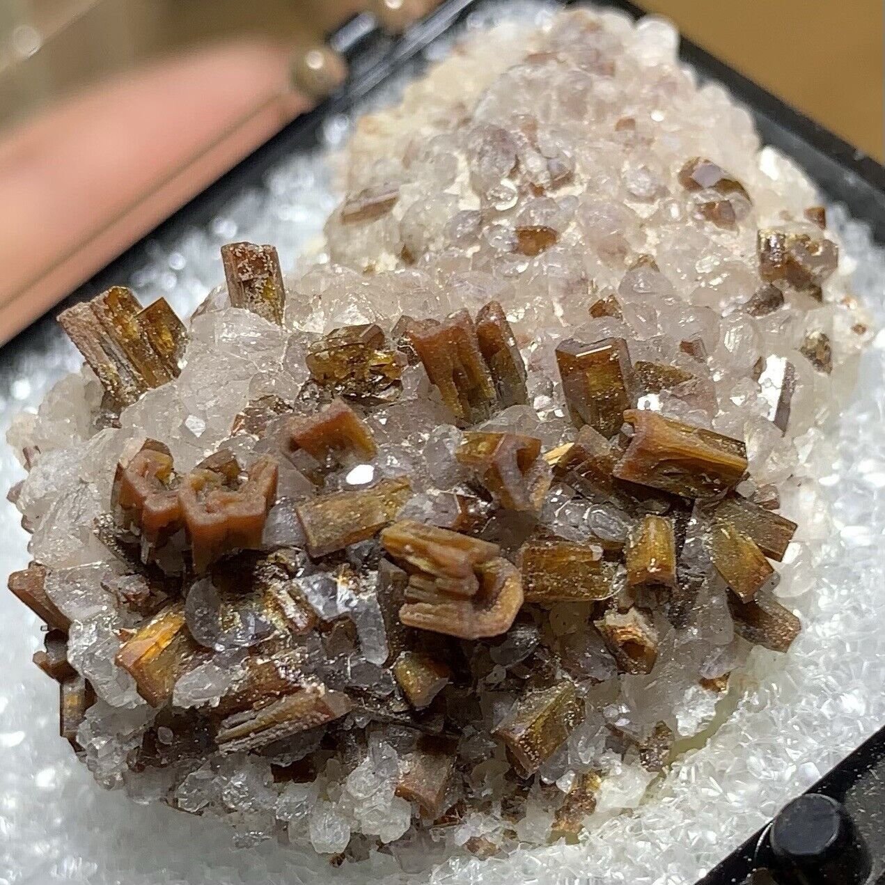 Vanadinite On Calcite Crystals San Carlos Chihuahua MEXICO