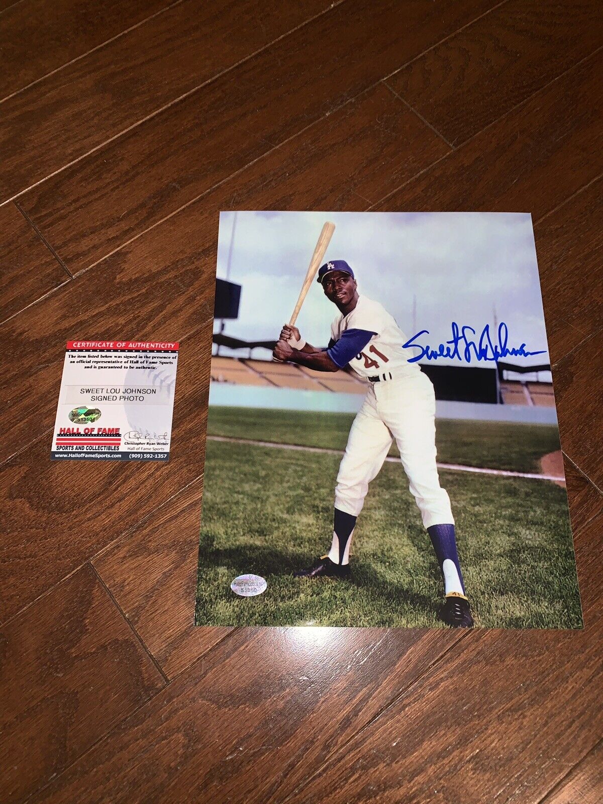 Sweet Lou Johnson Signed 8X10 Photo Autograph Dodgers Pose w/Bat High Auto w/COA