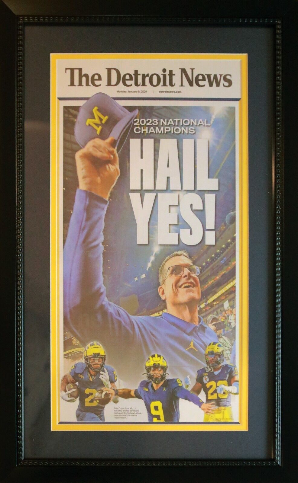 Michigan Wolverines 2024 National Champions HAIL YES Detroit Framed Newspaper