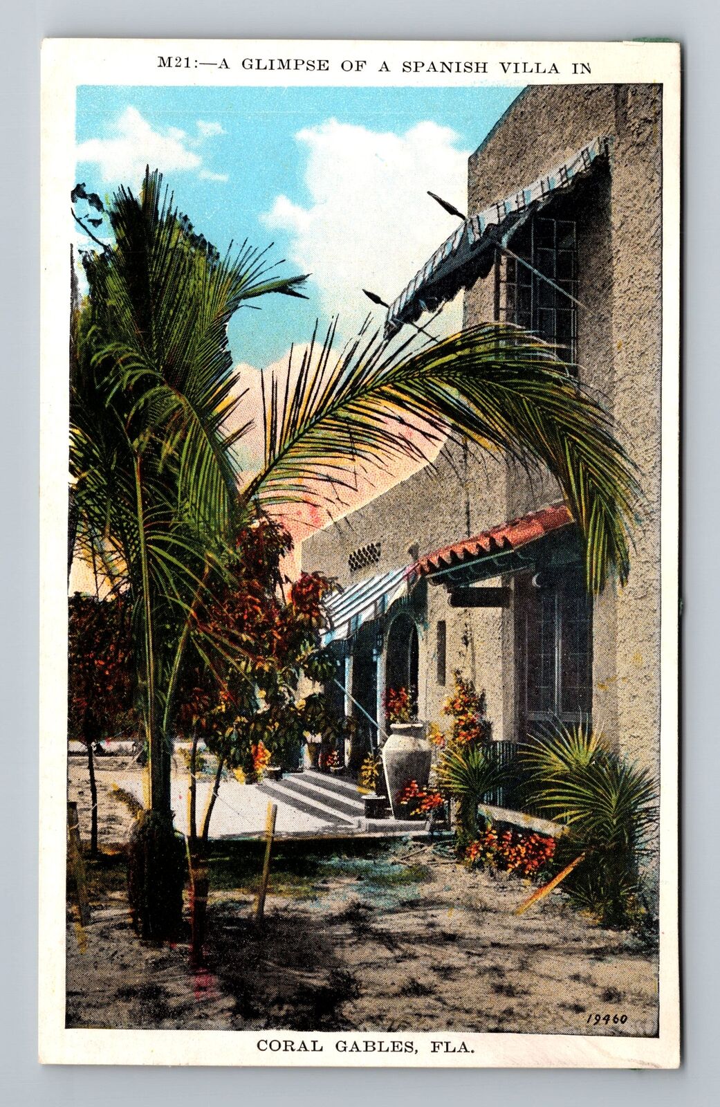 Coral Gables FL-Florida, Glimpse Of Spanish Villa Vintage Souvenir Postcard