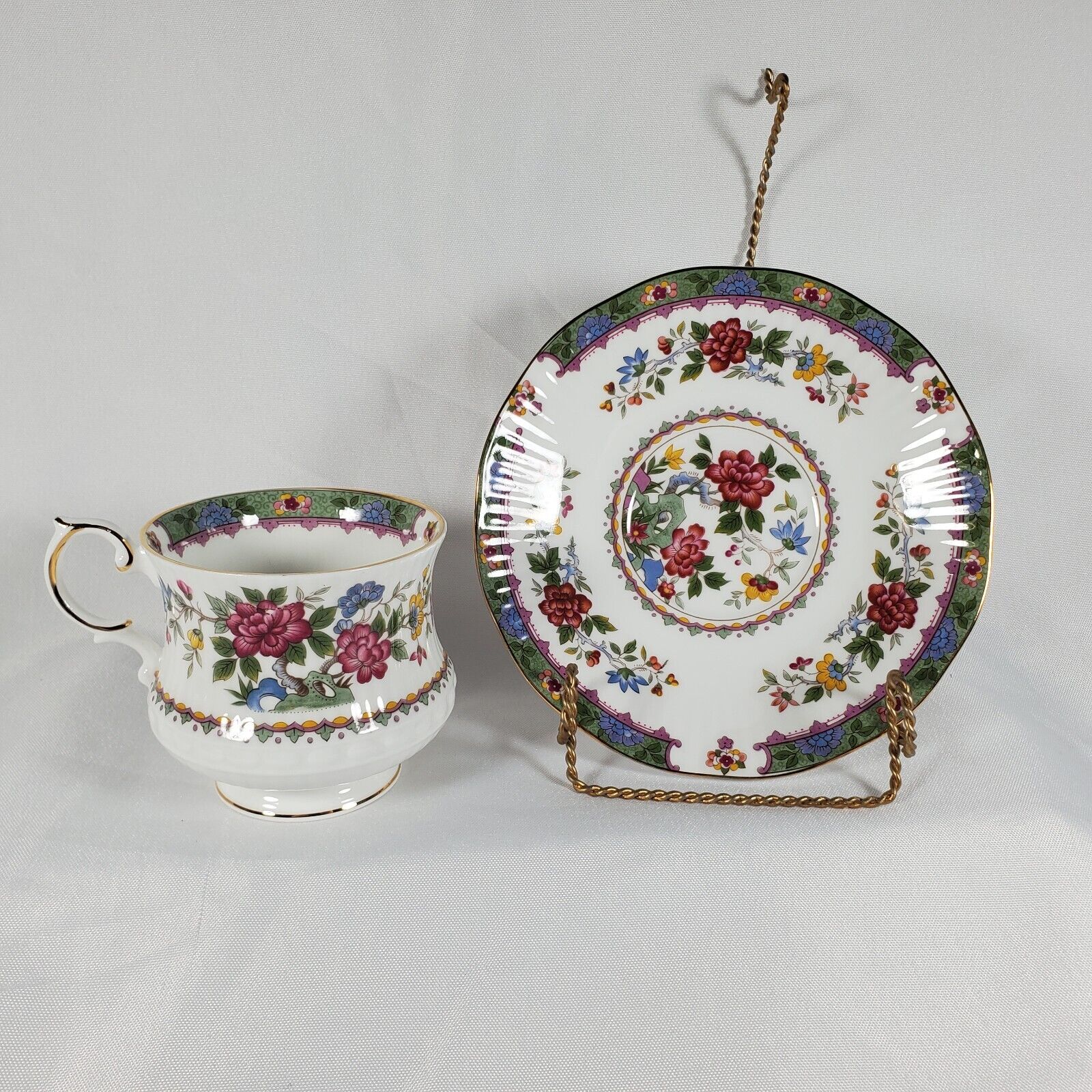 Vintage Queen's Rosina Teacup and Saucer Set Fine Bone China Flower of Amaran