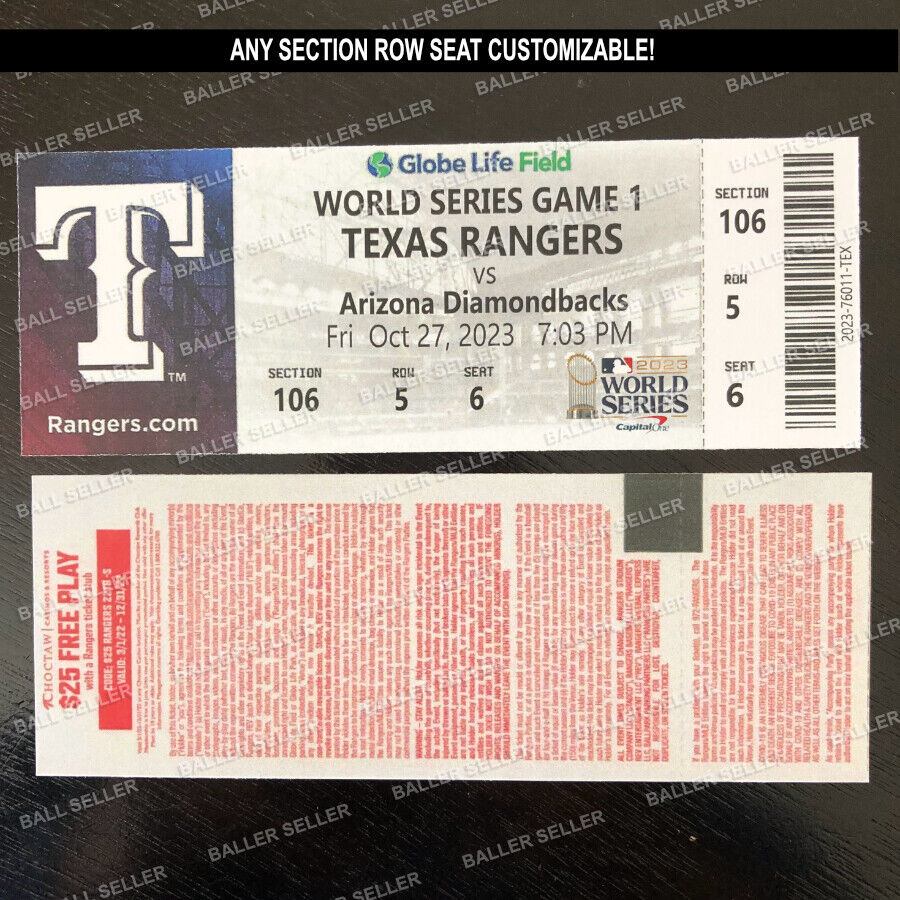 2023 WORLD SERIES Souvenir Ticket Rangers Diamondbacks ANY SECTION ROW SEAT