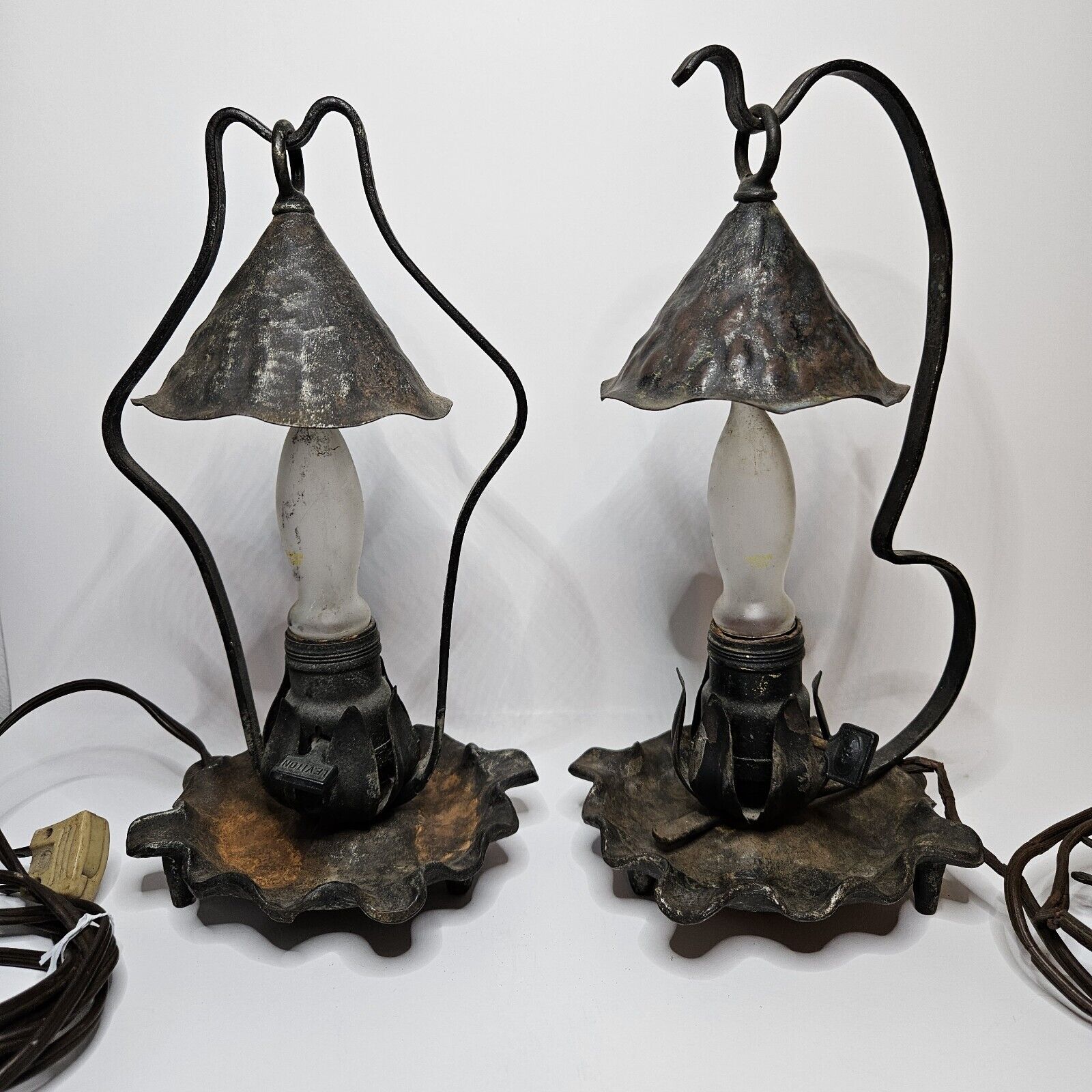 Vintage Leviton wrought iron lamp With Stands - Early 1900's Lamp Set Of 2