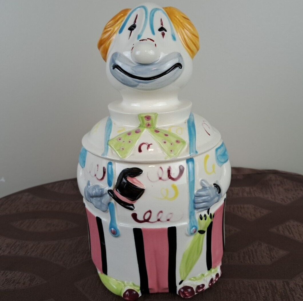 Vintage 1960s Hobo Circus Clown Ceramic Cookie Jar Grantcrest Handpainted Japan