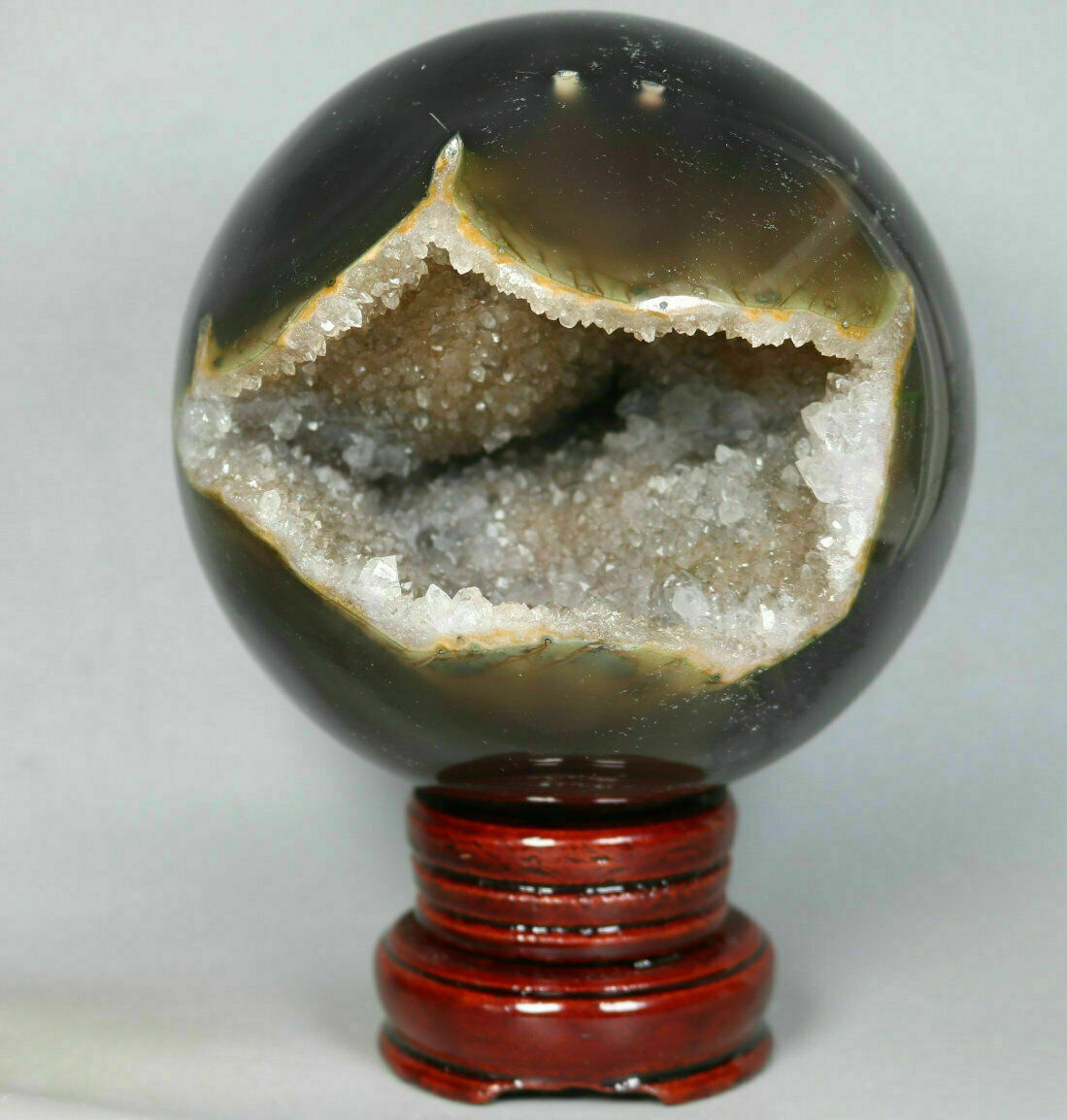 3.16lb Natural Agate Geode Quartz Crystal Cluster Sphere Ball Healing/Stand100mm