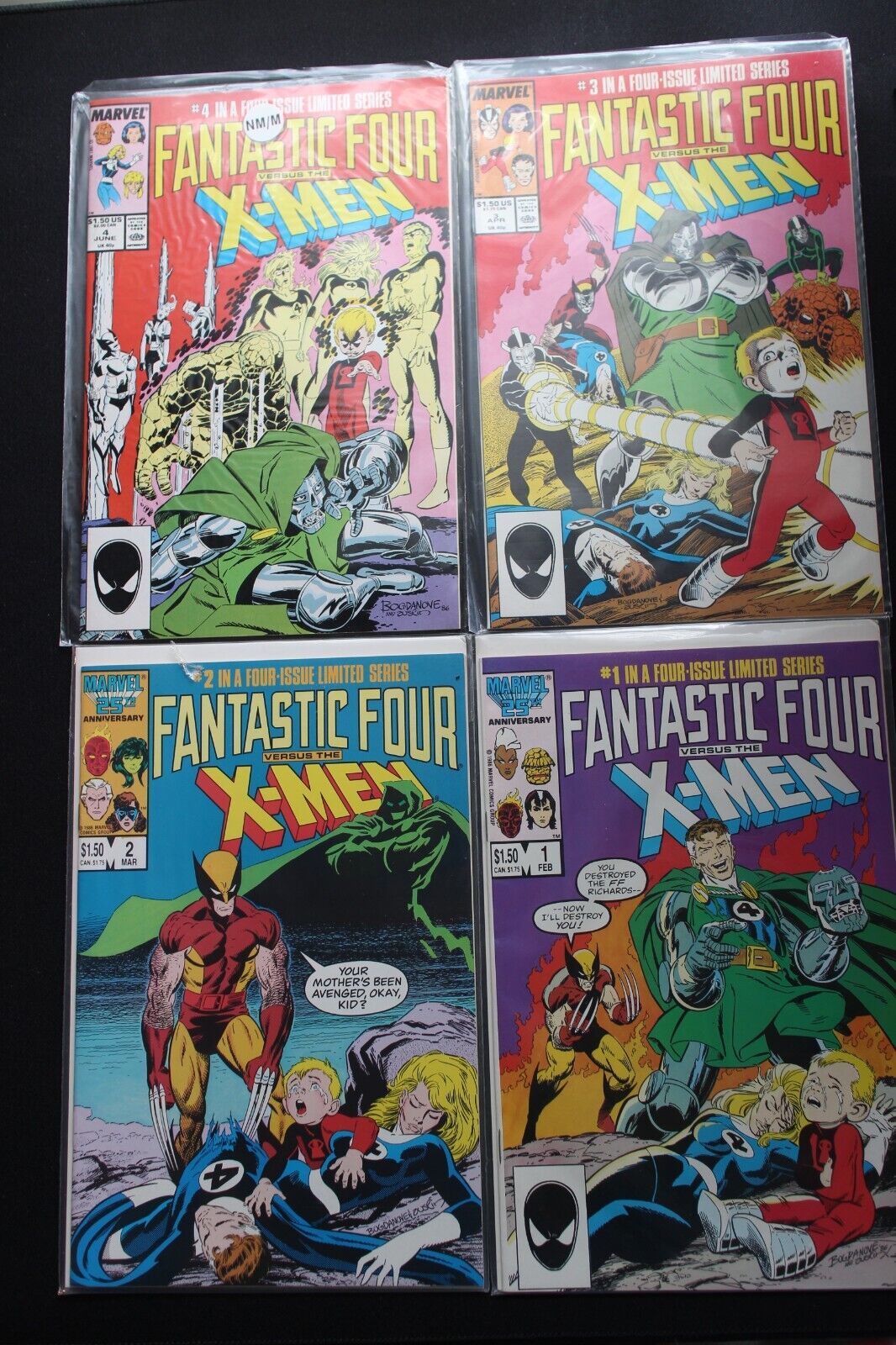 1986 Fantastic Four Vs The X-Men Series HI GRADE 1-4 Complete Set Marvel Comics