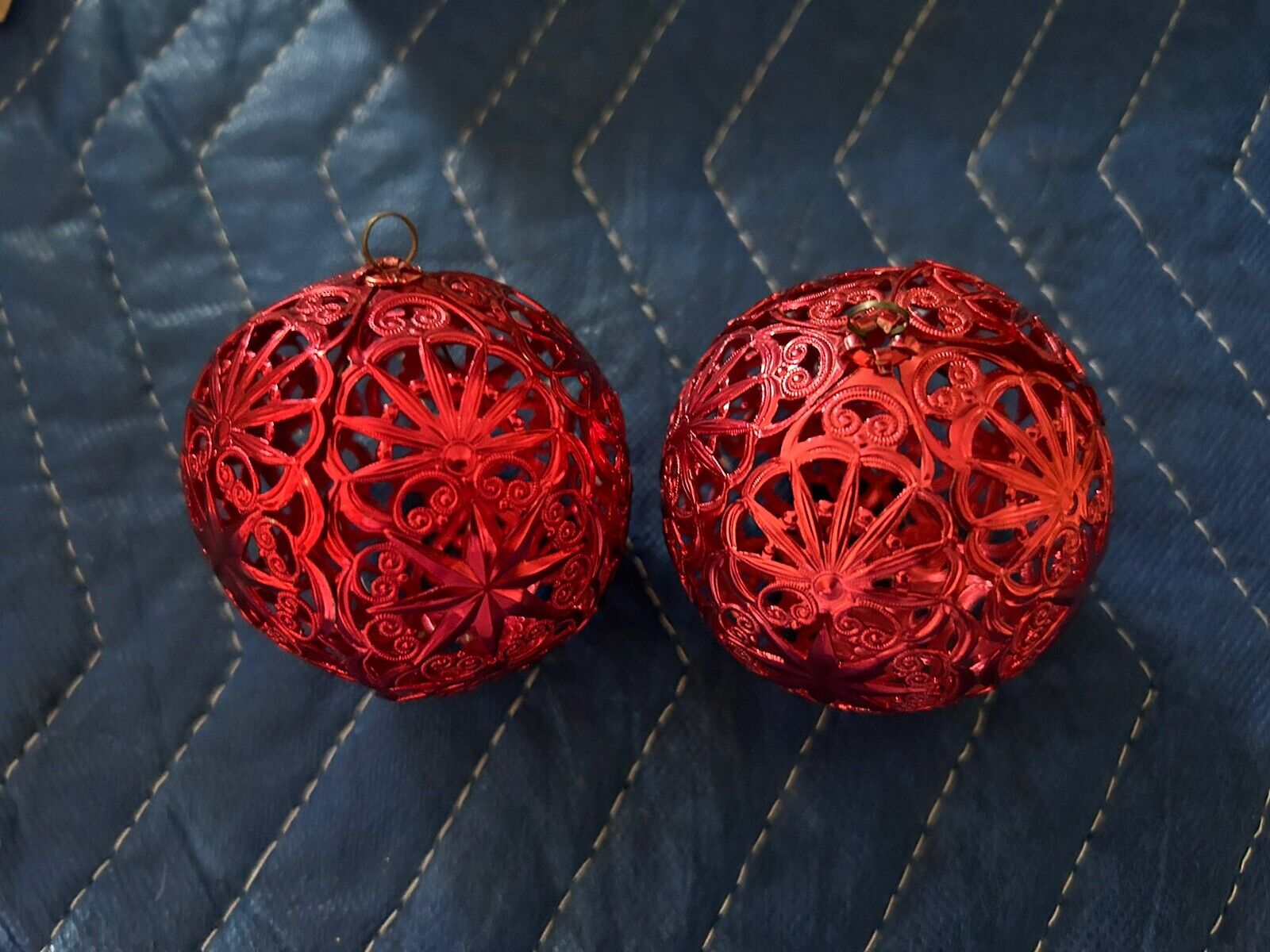 ECKARTINA Metal Filigree Christmas Ornaments W Germany- 2- RARE color Red