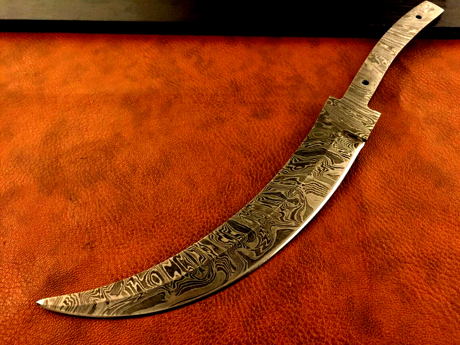 Handmade Pattern Welded Damascus Steel Curved Blank Blade,Knife Making-Kling-b13