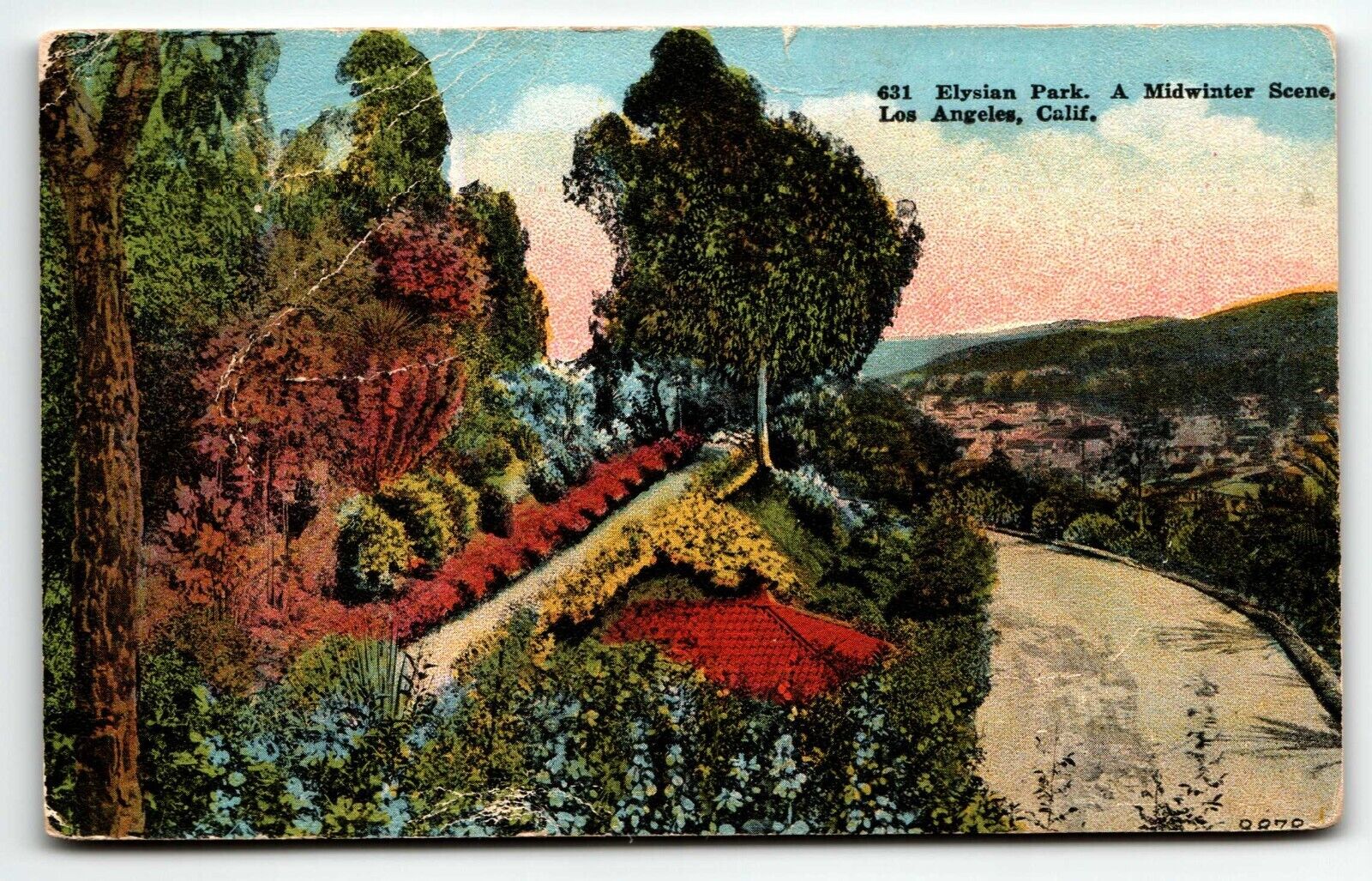 Elysian Park Midwinter Scene Los Angeles Postcard California CA UNP