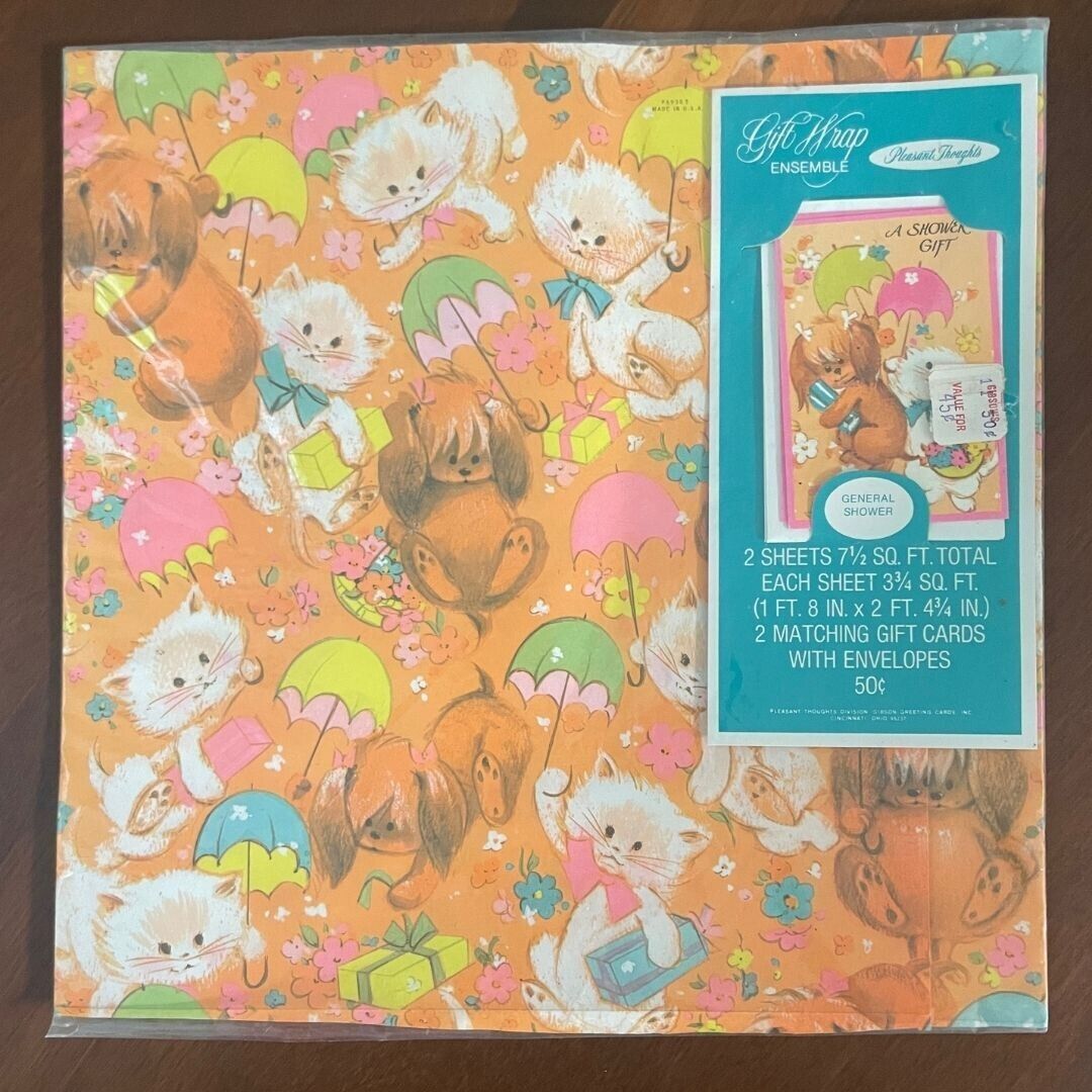 Vintage 50/60s Baby Shower Gift Wrap w/ Gift Card by Gibson Pleasant Thoughts 