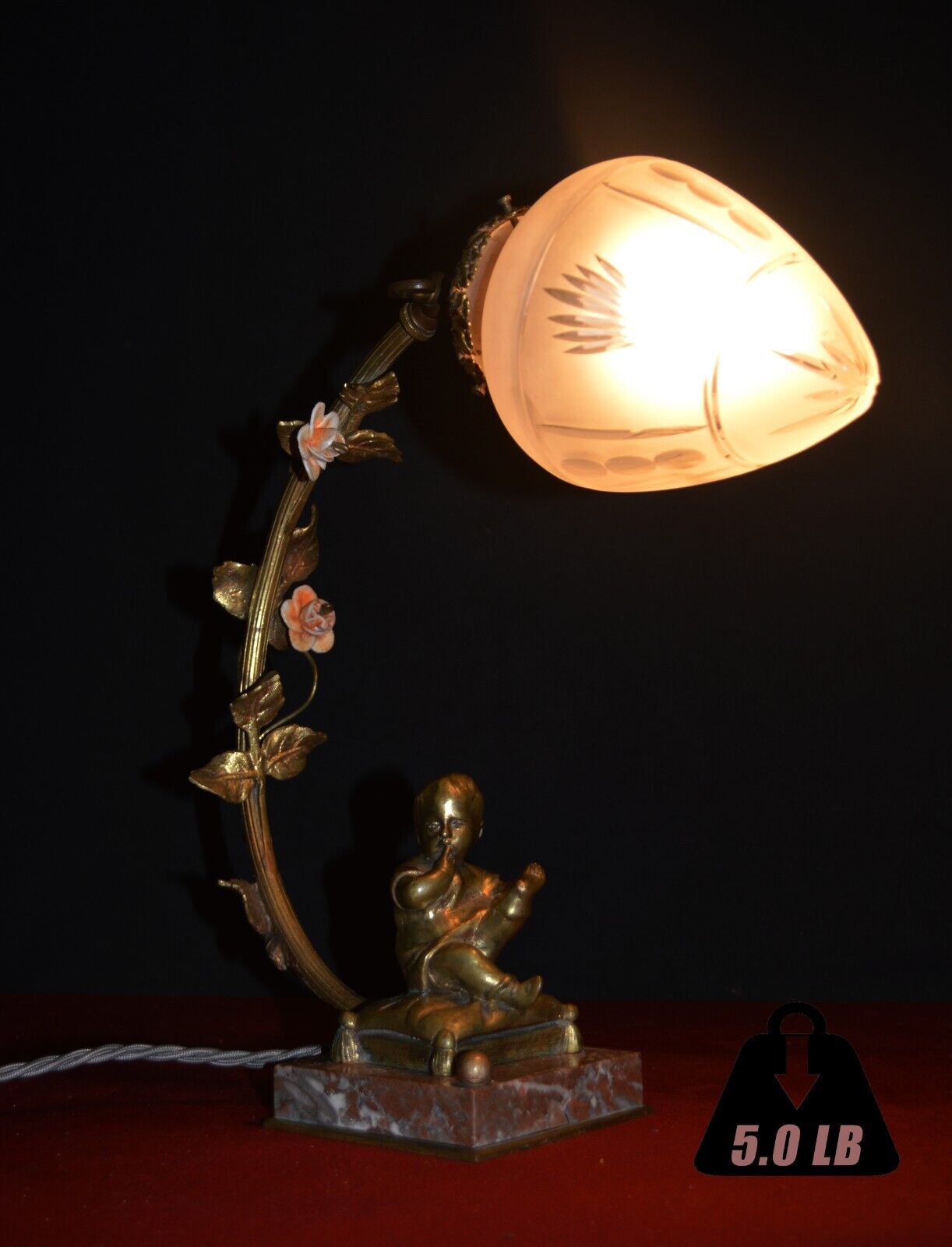 Rare Louis-Albert Carvin original 1930s French art deco lamp brass putti cherub