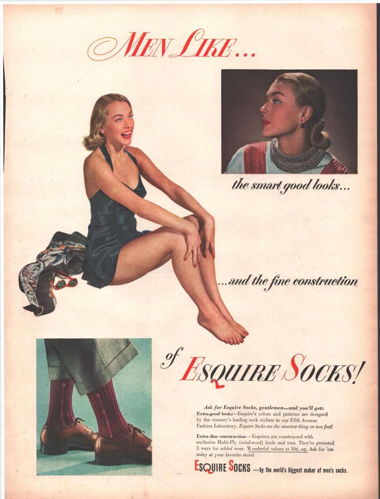 1951 Esquire Socks Vintage Original Magazine Print Ad