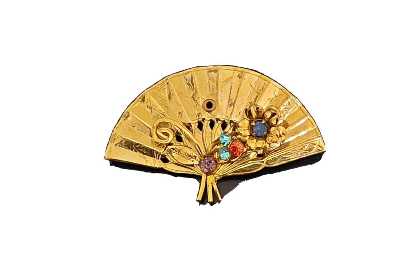 Vintage Coro Jewelry 3 Dimensional Fan Brooch with Rhinestones.