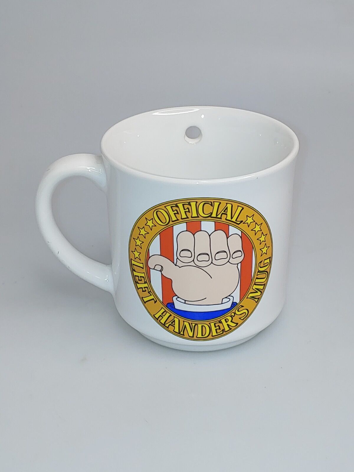 Left Handed Mug Official Left Handers Mug with hole 1982 novelty
