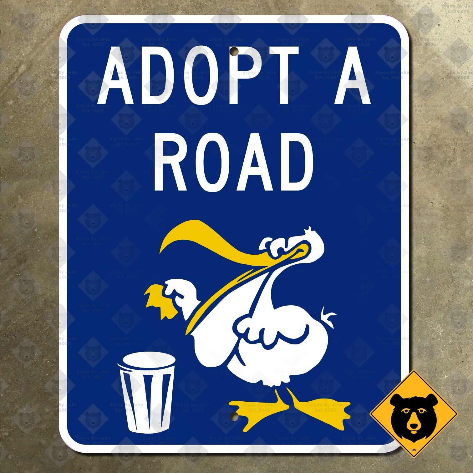Louisiana adopt a road pelican highway marker road sign litter 1980s 10x12