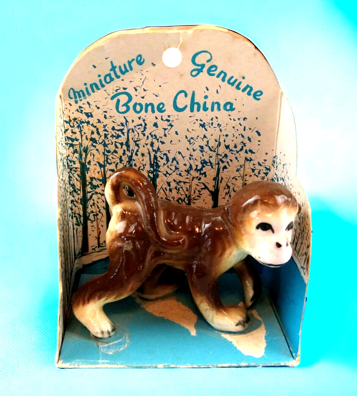 Vintage Miniature Bone China Monkey Animal Figure Figurine Sculpture JAPAN NIB