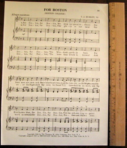 BOSTON COLLEGE Vintage Song Sheet c 1953 \