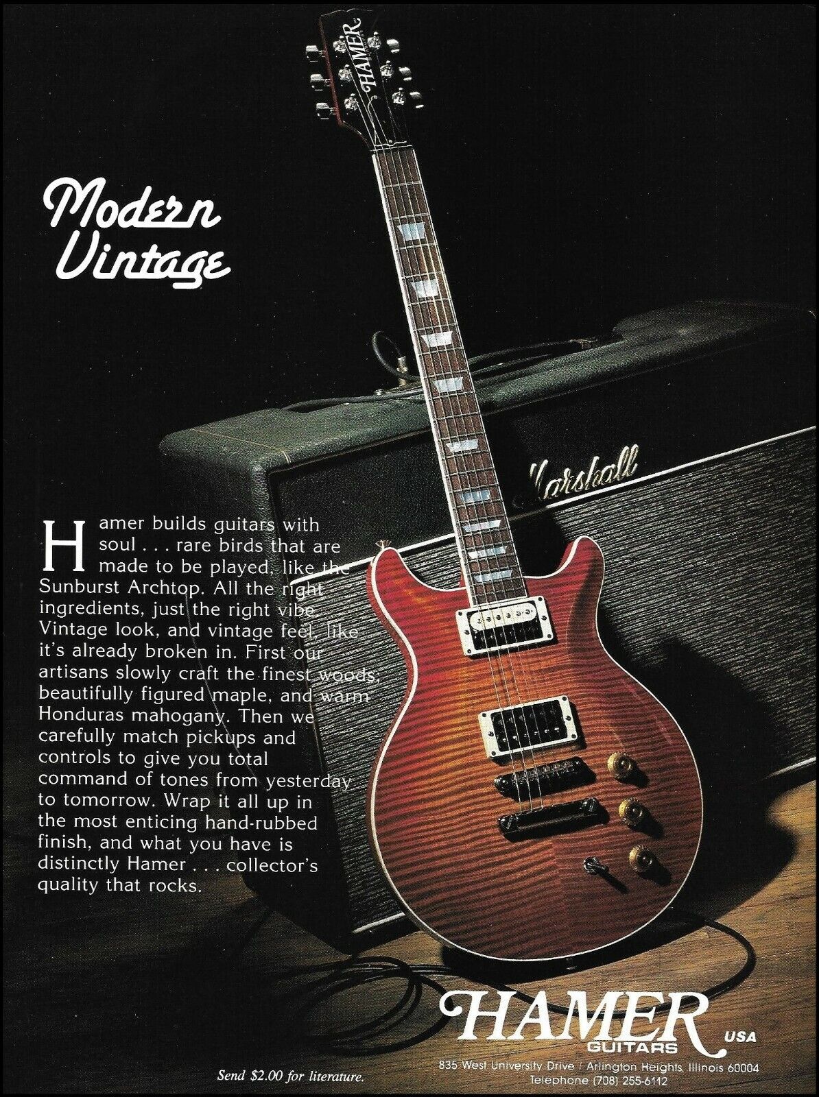 Hamer 1992 Modern Vintage Series Sunburst Archtop Guitar advertisement 8 x 11 ad