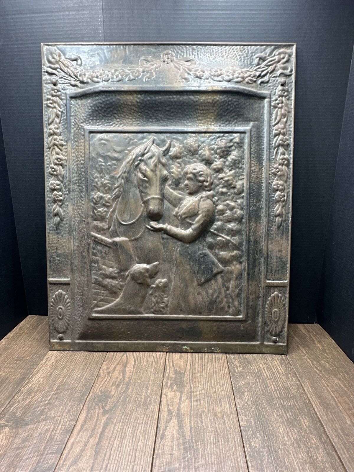 Antique Summer Cover FireplaceWith Frame Lady And Horse 24.5 X 30.5