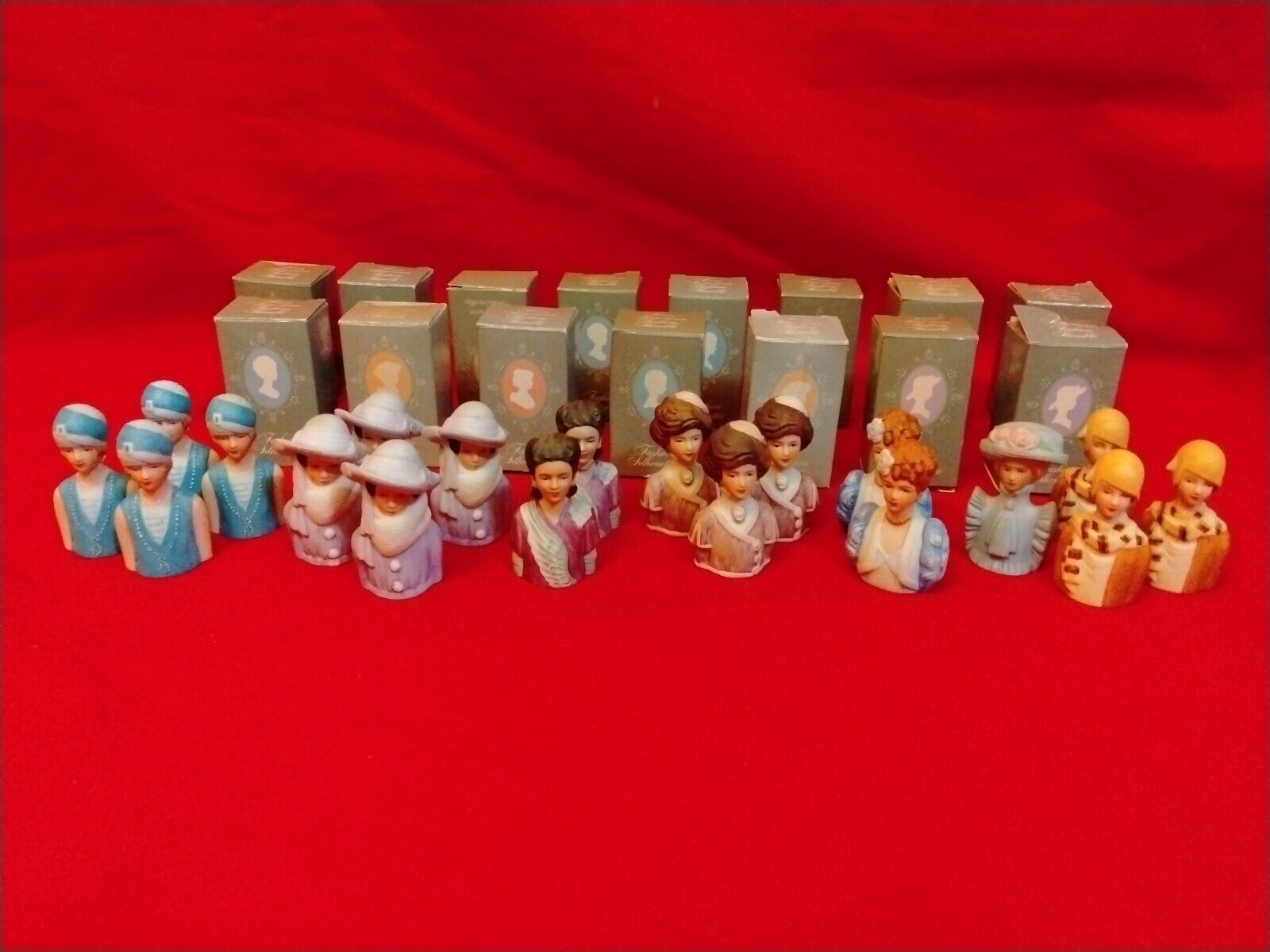 Vintage Set of 19 AVON VICTORIAN LADY THIMBLES, 1980s Porcelain