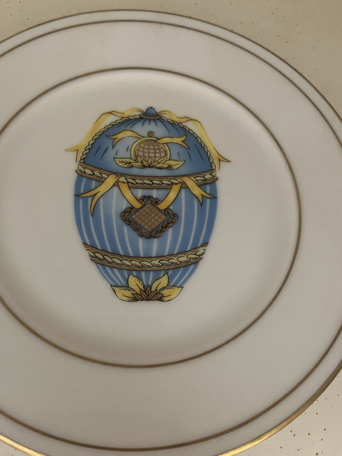 Email de Limoges Gold Trim Faberge Egg Porcelain Plates