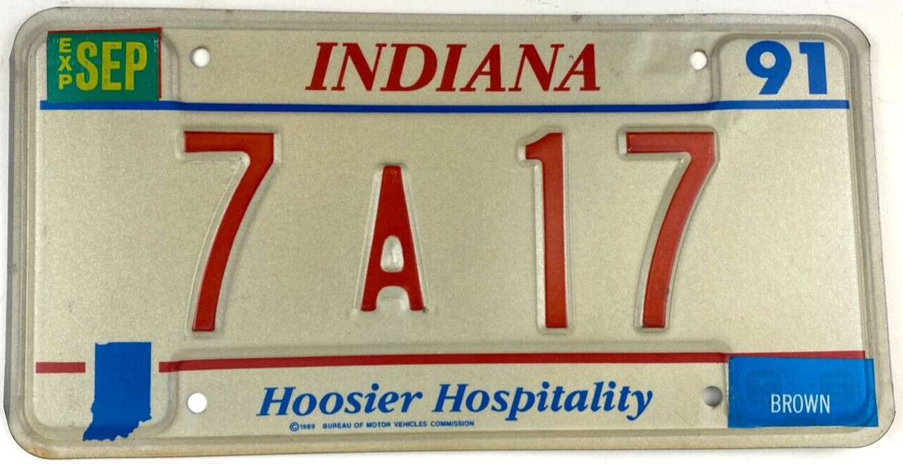 Indiana 1991 Auto License Plate Hoosier Hospitality Brown Co Collectors Decor