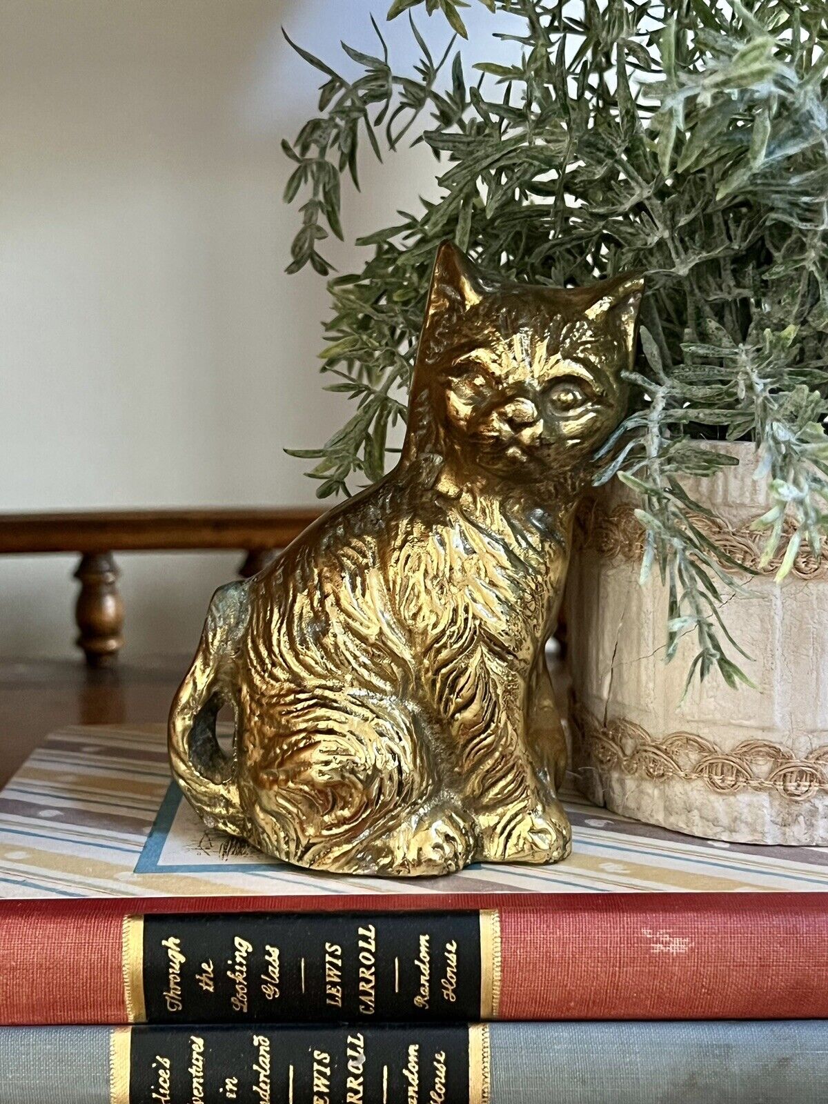 Vintage RARE  Antique Solid Brass Cat Figure