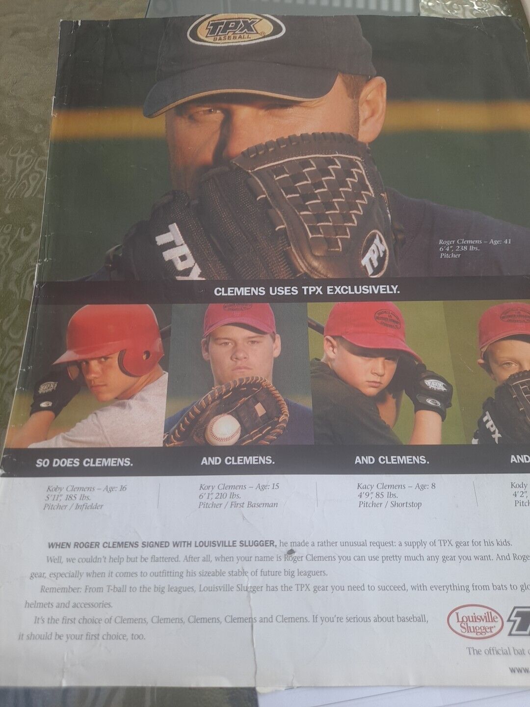 Roger Clemens 2004 Vtg Print Ad 12 X 14  ROGER WITH SONS TPX AD
