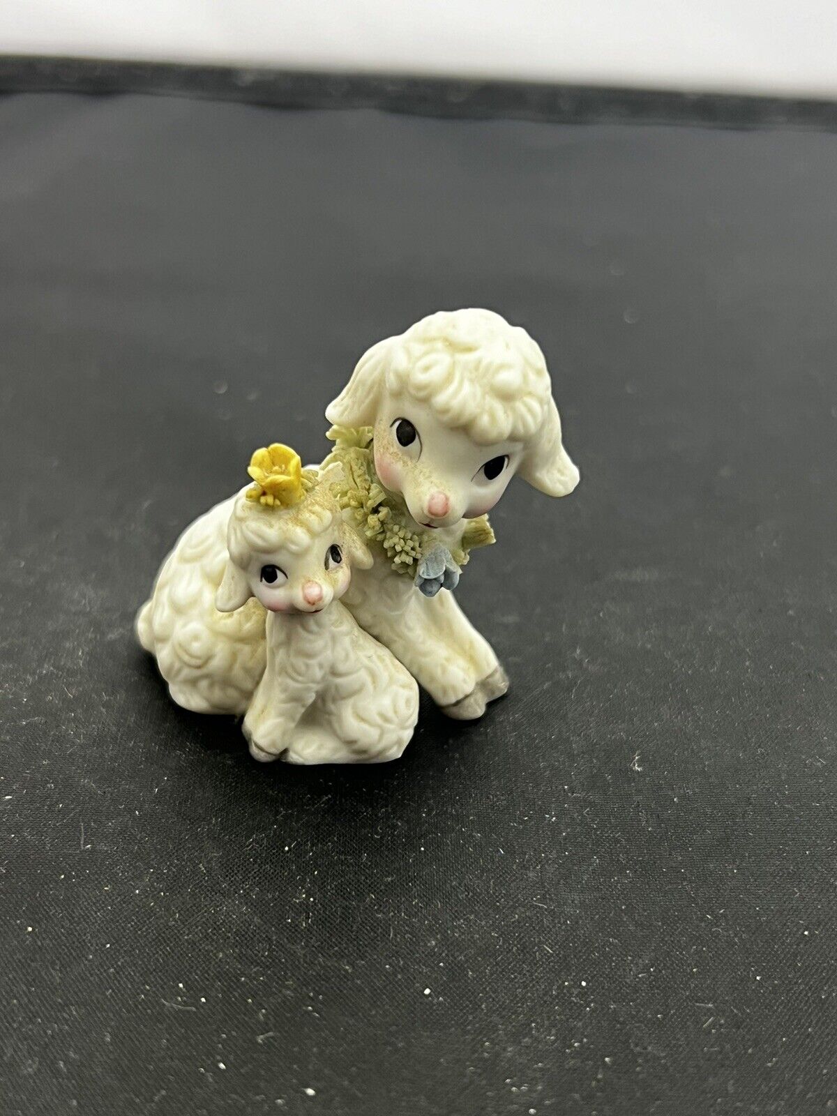 Vintage Sheep Lamb Mom with Baby, Flowers Figurine 2\