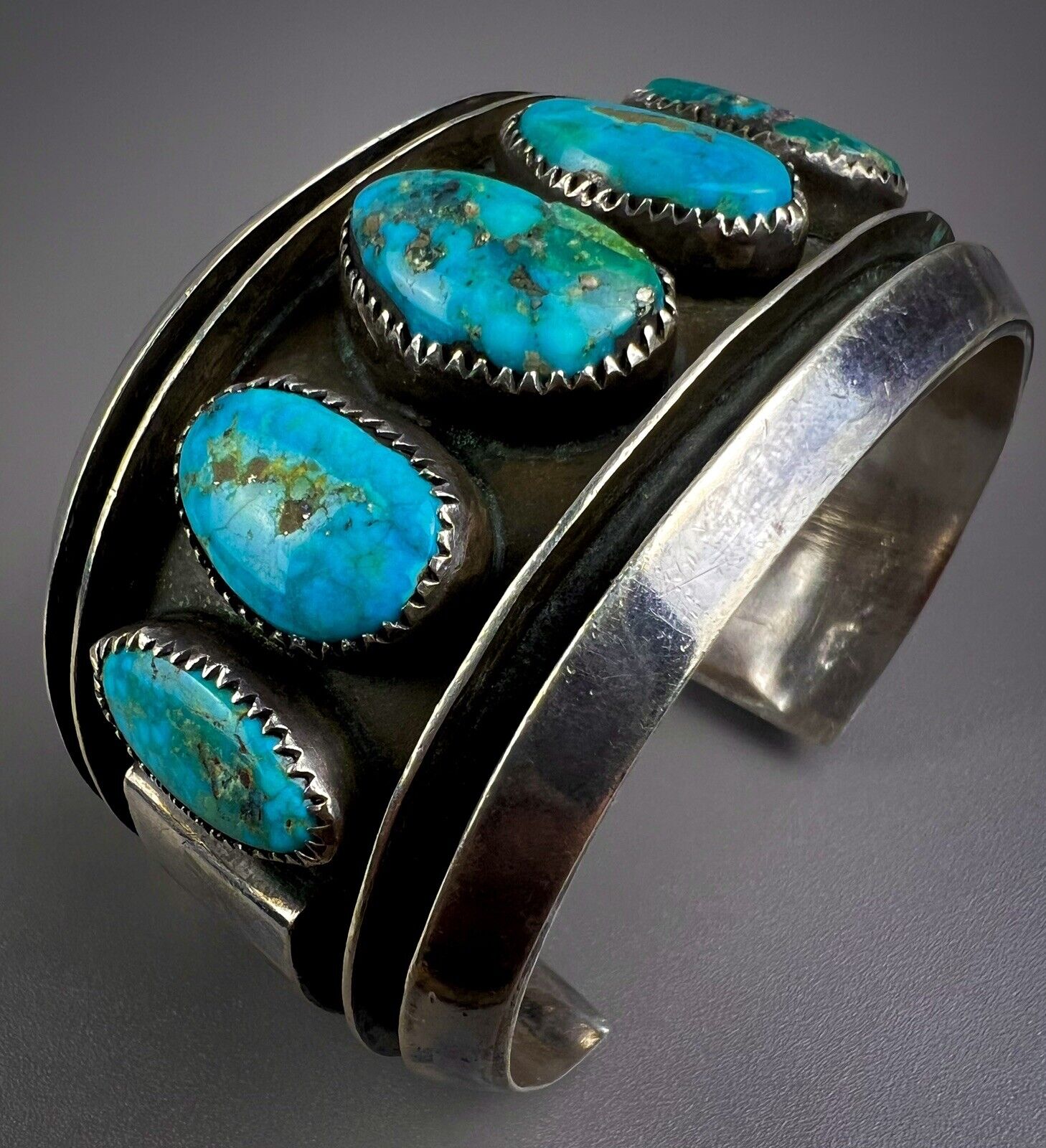 HUGE Vintage Navajo Sterling Silver Morenci Turquoise Cuff Bracelet ~ NICE ~ 🤩