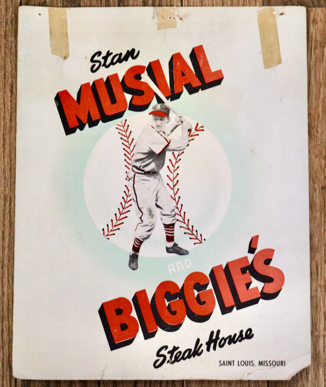 Stan Musial and Biggie's menu vintage 1950's  baseball