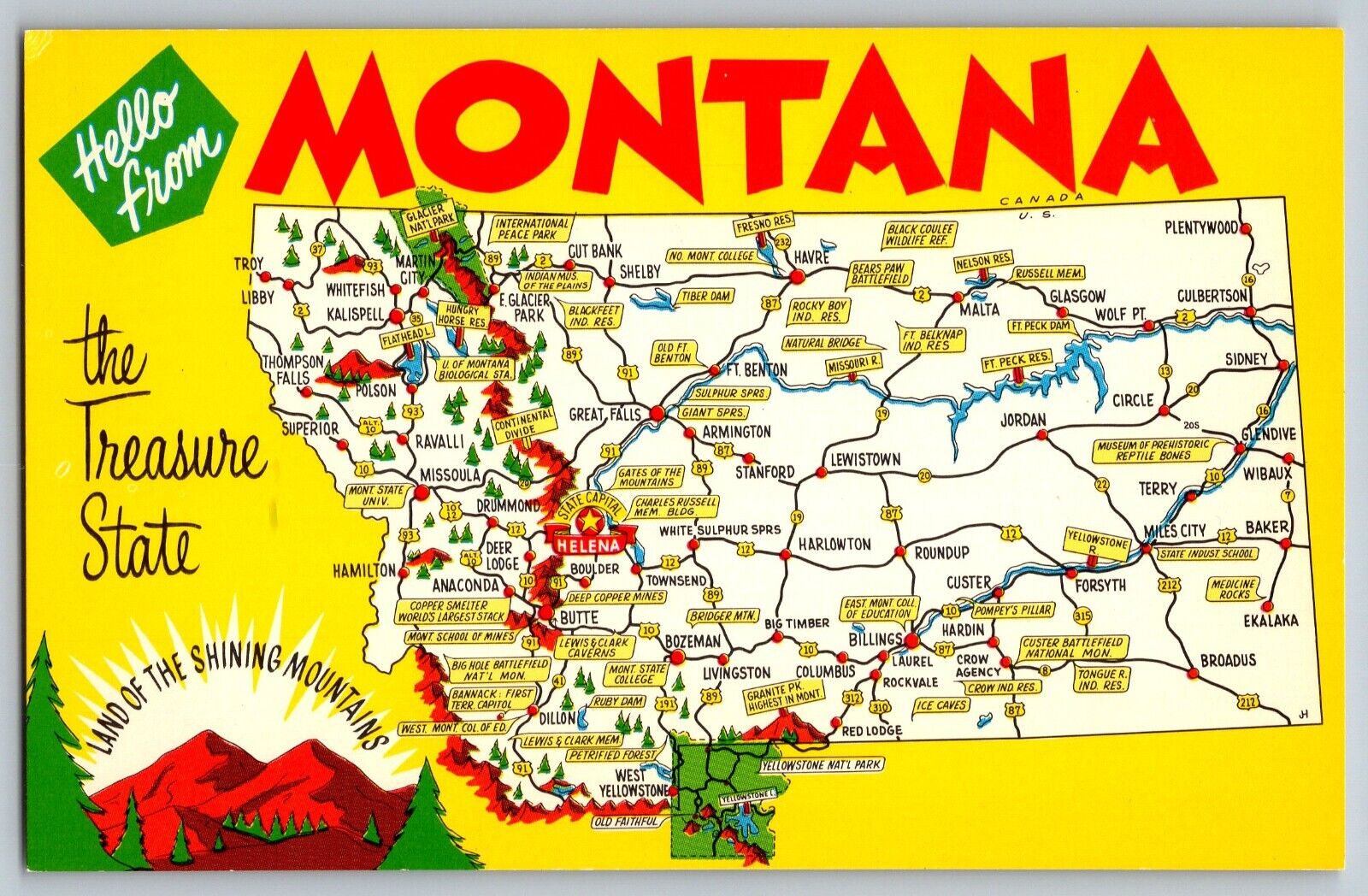 Montana MT - Hello From the Treasure State - Vintage Postcard - Unposted