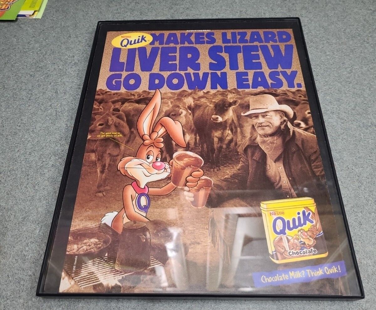 Nestle Quik Print Ad 1998 Framed 8.5x11 Chocolate Ranger Cowboy