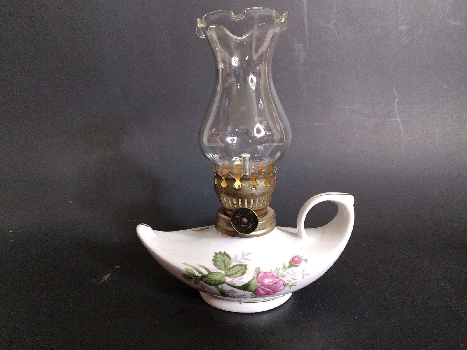 Vintage Mini Oil Lamp Aladdin Style Floral 6.5” B