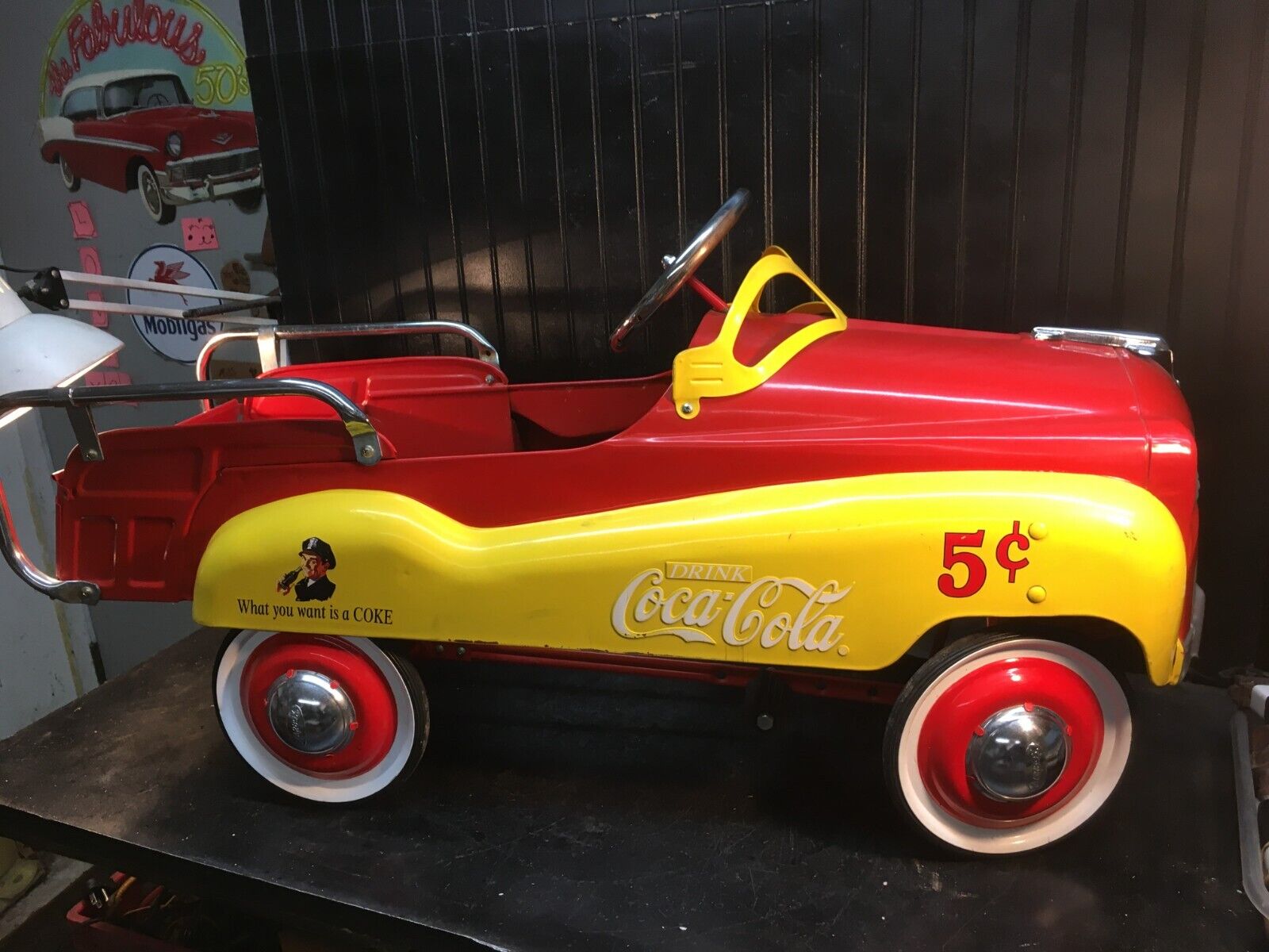 Vintage, Original Gear Box  Coca Cola Pedal Car  40in Child Size Metal Toy