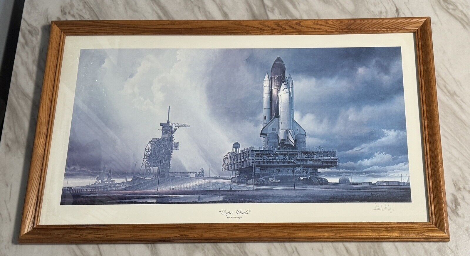 Cape Winds Space Shuttle 18x32 Print 1983 Signed by Attila Hejja Frame 34.5x20.5