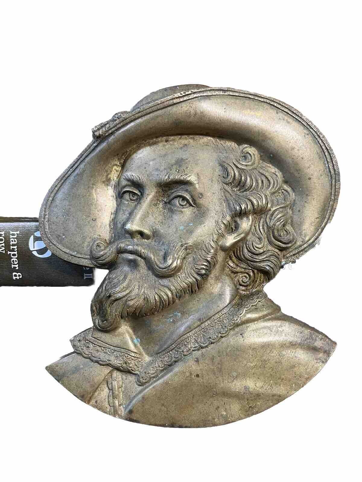 Antique Buffalo Bill Cody/ Spaniard Musketeer bronze plaque
